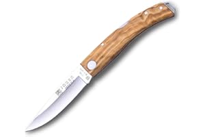 Joker Navaja Deportiva Ibérica NO138, Mango de Madera de Olivo, Hoja de 7,5 cm MOVA, Lomo dentado, Herramienta de Pesca, Caza, Camping y Senderismo
