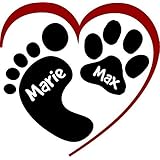 NEU - Folienaufkleber ***HERZ mit Füßchen + Hundepfote*** Design 01 - inkl. Ihrem Wunschtext, Größen u. Farbauswahl