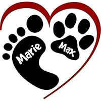 NEU - Folienaufkleber ***HERZ mit Füßchen + Hundepfote*** Design 01 - inkl. Ihrem Wunschtext, Größen u. Farbauswahl