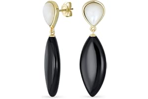 BLING JEWELRY Boucles D'Oreilles Géométriques Linéaires Pour Femmes En Plaqué Or Jaune 14 Carats, En Forme De Losange Et De Goutte D'Eau, Avec CZ Et 3 Pierres Naturelles