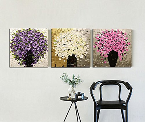 Made4u[ 3 Pieces Split Series Flower 2 [16" x 3 ] [ Wood Framed ] Paint By Numbers Kit with Brushes and Paints (Flower A) DLFP7106