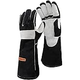 YESWELDER MIG Welding Gloves 40 cm Leather | Protection 932&deg;F black-grey, reinforced palms and Kevlar anti-fire thread