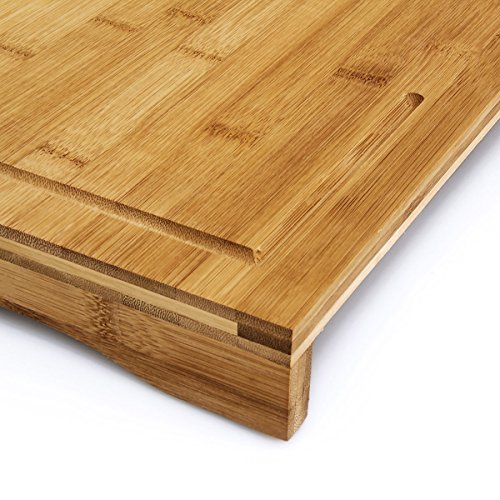 Relaxdays Schneidebrett Bambus HxBxT: ca. 4,5 x 52 x 29 cm großes und robustes Holzbrett Küchenbrett mit Saftrinne Schneidunterlage aus Holz zum Tranchieren als Servierbrett und Herdabdeckung, natur - 6
