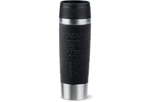 Emsa N20220 Travel Mug Classic Isolierbecher 0,5 Liter, neuer Komfort-Schraubverschluss, Edelstahl, 6h heiß und 12h kühl, 100% dicht, spülmaschinenfest, 360°-Trinköffnung, Schwarz