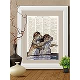 Kunstdrucke Fischotter liebe Titanic auf Antike Buchseite,#FI003