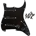 Musiclily 11 Hole SSS Pre-wired Pickguard Strat Loaded Pickguard with Single Coil Pickups Set for Strat Style Electric Guitar,3 Ply Black