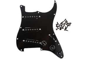 Musiclily SSS Loaded Prewired Pickguard ST Golpeador Precableado Set con Cerámica Pastillas Single Coil para Fender Squier Strat Guitarra Eléctrica,3 Capas Negro