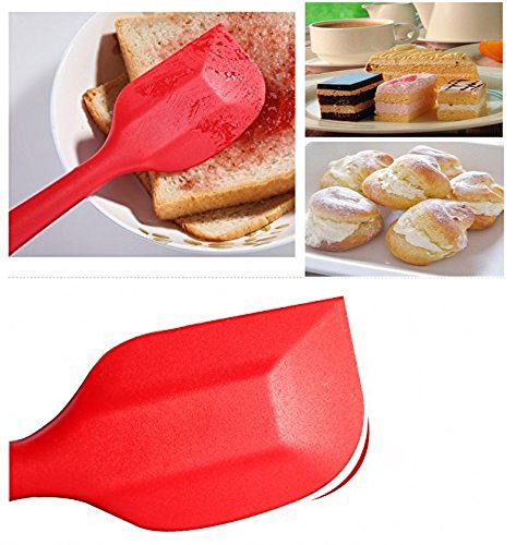 Silikon Mixer Teigschaber Backpinsel Set – Silikonschaber Küchengeräte Kleine Schmal Teigspachtel – Backzubehör Küchenhelfer Set Topfset Kochbesteck – mit stabilem Edelstahlkern zum Kuchen Backen und Mixen, Einteilig, 28cm in Rot - 4