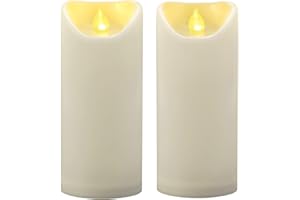CANDLE IDEA 2 candele a LED impermeabili a batteria, senza fiamma, a pilastro con timer tremolante, in resina di plastica, luce decorativa elettrica per lanterne, patio, matrimoni, dimensioni: 7.6 x 17.8 cm