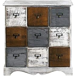 Rebecca Mobili Meuble de Rangement 9 Tiroirs, Caisson Blanc, Bois, Shabby Chic, Chambre a Coucher Salon - Dimensions: 62 x 60 x 22 cm (HxLxL) - Art. RE4077
