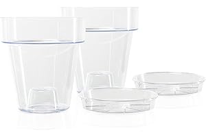 Kalapanta - Maceta de plástico Transparente para orquídeas con Agujeros de Drenaje y platillo (2, Ø 16 cm), Maceta para Interior, Producto Fabricado en Italia