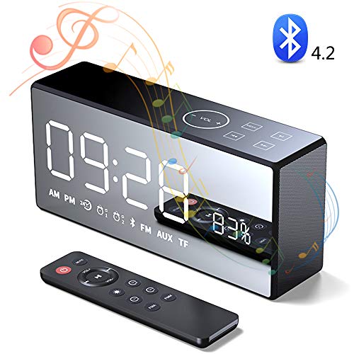 Preisvergleich Produktbild SHENGY Kabelloser Bluetooth-Lautsprecher, Heavy Bass Music Player, Touch- und Fernbedienung, LCD-Spiegelanzeige, LED-Zeitanzeige für Wecker TF FM-Radiotemperatur,B