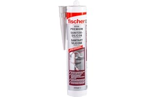 fischer Premium-Sanitärsilikon, Silikon zum Abdichten & Verfugen im Sanitär- und Küchenbereich, Kartusche für zahlreiche Anwendungen und Baustoffe, Langzeitschutz vor Schimmel, 310 ml, silbergrau