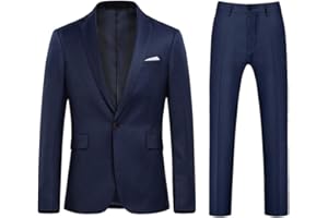 Allthemen Traje de Hombre de 2 Piezas Monocolor con un botón y Abertura en la Parte Trasera (Blazer + Pantalones)