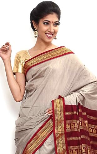 Sudarshan Silks Women's South Karantaka Span Cotton Silk Saree One Size White