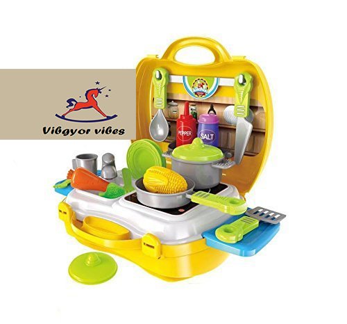 Vibgyor Vibes™ DIY Ready Your own Pretend Play Cooking Kitchen Set/Kit in a Ready to Go Suitcase