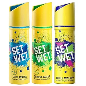 Set Wet Deodorant Spray Perfume, 150ml (Cool, Charm and Chill Avatar, Pack of 3)