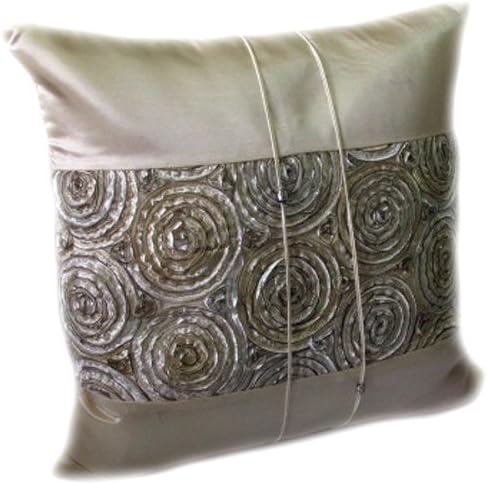 Gift Handmade Single Two Tone 3d Roses Throw Cushion Cover/pillow Thai Silk for Decorative Sofa, Car and Living Room Size 16 X 16 Inches