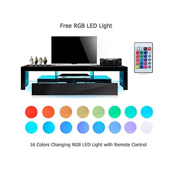 TV Cabinet, HST Mall Modern TV Unit Stand 200cm Black Matt and Black High Gloss Free LED RGB Lights Home TV Furniture - Image 5