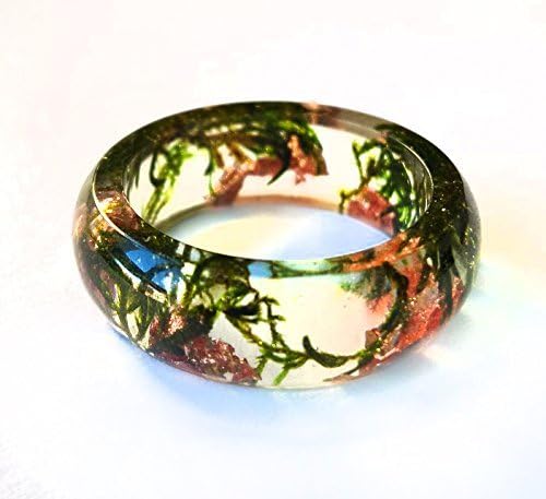 Resin Ring Terrarium Natural Green moss and copper flakes - Evergreen gift