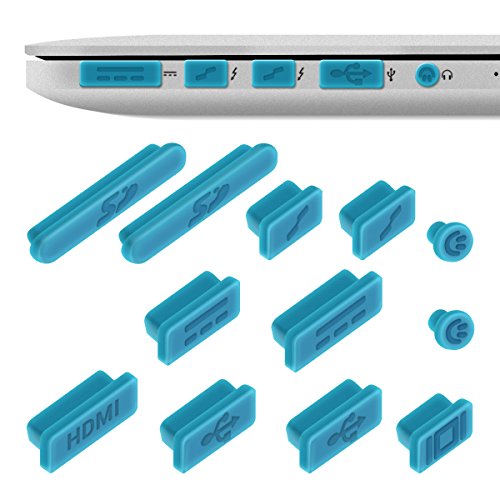 kwmobile 12in1 Set: 12er Staubschutz Set für Apple MacBook Pro 13″ 15″ Retina / Air 11″ 13″ (ab Mitte 2011) – Staubschutz Stecker Zubehör Dust Plug in Blau - 5