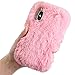 Produktbild Plüsch Hülle Samsung Galaxy A6 Plus 2018 Flauschige Hasen Fell Hülle Handyhülle Für Mädchen Süße Winter Warm Weich Kaninchen Pelz Niedlich Hase Handytasche Schützend Stoßfest TPU Silikonhülle-Rosa