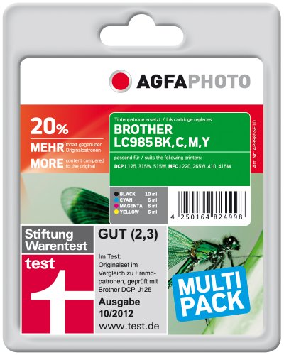 AgfaPhoto APB985SETD Tinte für Brother DCPJ315W, 12 ml schwarz und 21 ml cyan/magenta/gelb