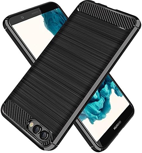 Honor View 10 Case, UOJGOH Shock Absorbing Rugged Armor Scratch Resistant Silicone Case with Carbon Fiber Design Protective Cover for Huawei Honor View 10 (Black)
