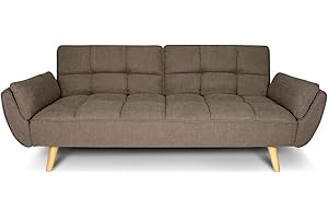 SAMIRA Divano Letto clic clac in Tessuto Marrone - Divano 3 posti mod. Ambra piede legno naturale