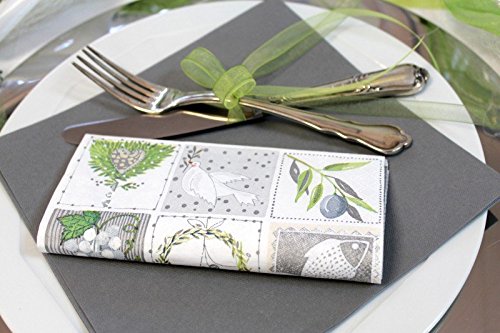 20 Servietten Symbole Grün Grau Weiß Kommunion Konfirmation Taufe Fisch Tischdeko - 6