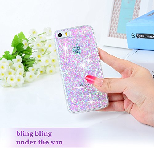 Mavis's Diary iPhone SE Case ,iPhone 5S 5 Case - Glitter Light Pink Bling Flexible TPU Gel Rubber Soft Skin Silicone Clear Cover Ultra [Slim Thin] [Shiny Design] Bumper Protective Case Cover with One Dust Plug & One Stylus for iPhone SE/5S/5- Light Purple