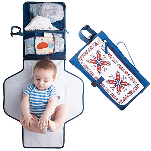 Portable Diaper Changing Pad Organizer with Large and Waterproof Baby Changing Mat and Clutch with Pockets for Diapers, Wipes and Baby Cream, Baby Travel Changing Kit for Moms with Newborns, Infants and Toddlers by Royal Rusu