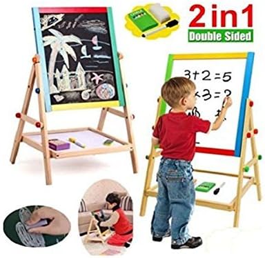 Great Gift For Kids ! 2 In 1 Adjustable Black &amp; White Wooden Easel Chalk Writing Board Set \ Wood Art Learn Teach Game Play Childrens Child Toddler Activity Educational Creative Fun Devlopment Developmental Friends Boys Girls Present Learning Easy Smart Motoric Classic Constructions Preschool Popular Large Little Small Big Kit Panel Design Graphics Skills Layout Painting Picture Sketch Study Work Art Drawingboard Drafting Table Desk Standing Wood Artist Portable Compact Stuff Images Playing