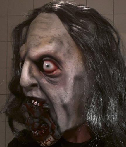 Zombie Maske Latex Splatter Leiche mit blutiger Ratte im Mund Horror Monster Maske mit Nager Monster Halloween Latex Schocker - 2