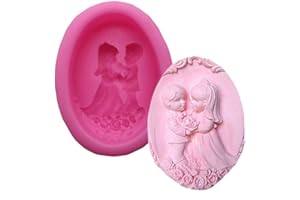 AUSUKY Molde de silicona para jabón de boda, diseño de novia y novio con forma de escena de chocolate, caramelo 3D para pasteles y jabón de pastelería