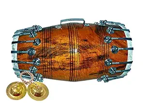 GT manufacture Professinal Mango wood Double Nut & Bold fitting Dholak with Manjira Free(Natural Orange)