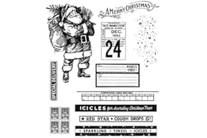 BRIARTW Santa Claus Delivery Gifts Bags Calendar Stamp for Card Making A Merry Christmas Sparkling Tinsel Icicles Words Clear Rubber Stamp for DIY Scrapbooking Paper Crafting Handmade Crafts Photo Album Decor