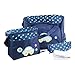 WPG 4pcs Dark Blue Cute As Button Embroidery Baby Nappy Changing Bags