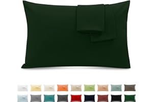 POLIGINO Federe Cuscini Letto Matrimoniale Cotone 50x80 cm 2 PCS, Set 2 Federe Certificato Oeko-TEX in Premium Cotone 110GSM, Morbida e Traspirante, Ipoallergenica -Verde Bosco