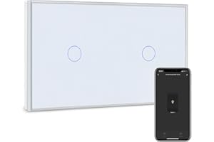 BSEED Interruptor de Pared WIFI,Interruptor Inteligente 1 Gang 1 Via+1 Gang 1 Via,Compatible con Alexa,Google Home,Control de APP y Función de Temporizador,Pantalla Táctil Blanco【Se necesita Neutro】