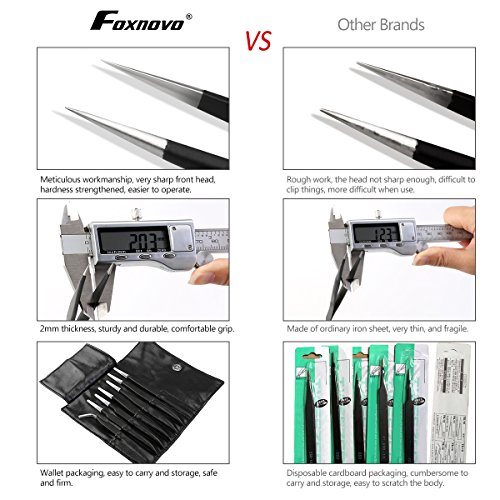 Foxnovo ONLYOU 7 Stueck Edelstahl Pinzetten ESD Praezisions Pinzette Reparatur Werkzeug - 6