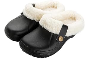 Anttyscar Clogs Gefüttert Damen Herren Warm Hausschuhe wasserdichte Gartenclogs mit Fell Frauen Geschlossen Lined Clogs Winter Plüsch Pantoletten