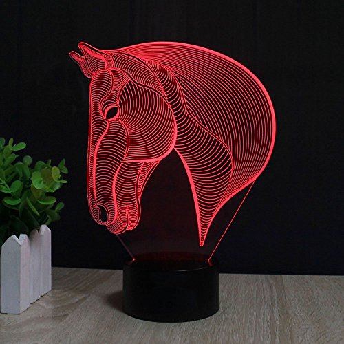 Pferd 3D Optische Illusions-Lampen, FZAI Tolle 7 Farbwechsel Acryl berühren Tabelle Schreibtisch-Nachtlicht mit 150 cm USB-Kabel für Kinder Schlafzimmer Geburtstagsgeschenke - 5