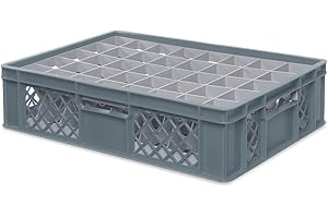 BRB Gläserkiste 600x400 mm für 15, 24, 33 oder 40 Gläser, farbig (Grau, für 40 Gläser Ø 67 mm, Glashöhe max 122 mm)