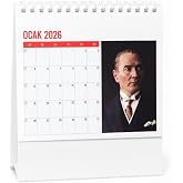 Keskin Color 2026 Masa Takvimi, Atat&uuml;rk Temalı, &Uuml;&ccedil;gen Format, Spiral Ciltli