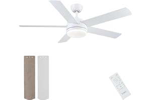 CJOY Ventilatore da Soffitto con Lampada e Telecomando, Plafoniera con Ventilatore Reversibile Camera da Letto Soggiorno 132 cm 5 Pale, LED Ventilatore da Soffitto Bianco Silenzioso Estate Inverno