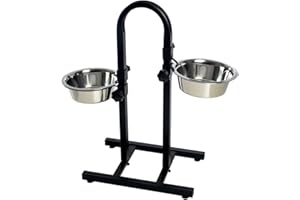 Leopet Supporto Rialzato ad U Regolabile con 2 Ciotole 1800 ml. in Acciaio Inox Altezza 60 cm