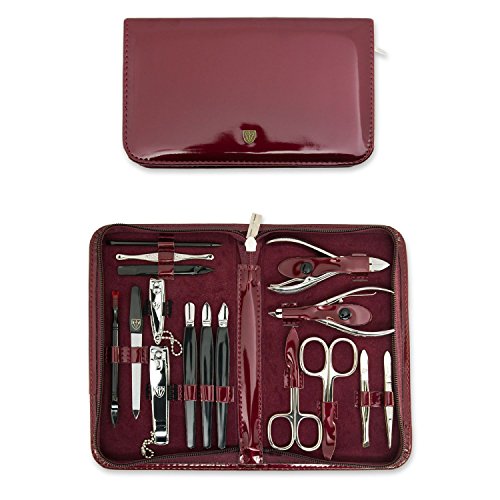 THREE SWORDS • Exlusive 16-Piece Manicure, Pedicure and Grooming set • Synthetic leather burgundy/lacquered • basic standard quality