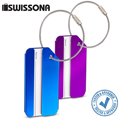 AVIATE 2 Stück Gepäckanhänger für Reisegepäck in blau und lila aus robustem Metall und 2 Jahren Zufriedenheitsgarantie - 5