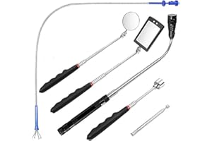 DUOJIN 6 Pezzi Strumento Magnetico per Pickup, 1.5/4/20lb Strumento di Prelievo Magnetico e Specchio di Ispezione Quadrato/Circolare, con LED Illuminato e Maniglia Telescopica Rotante a 360°